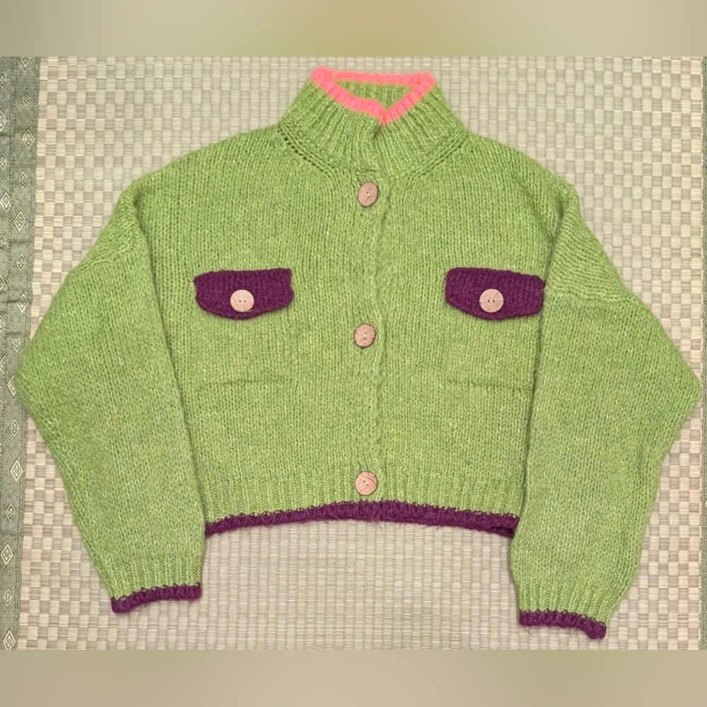 Dr. Bloom Ding Ding Cardigan Sweater Green Women's Size M/L